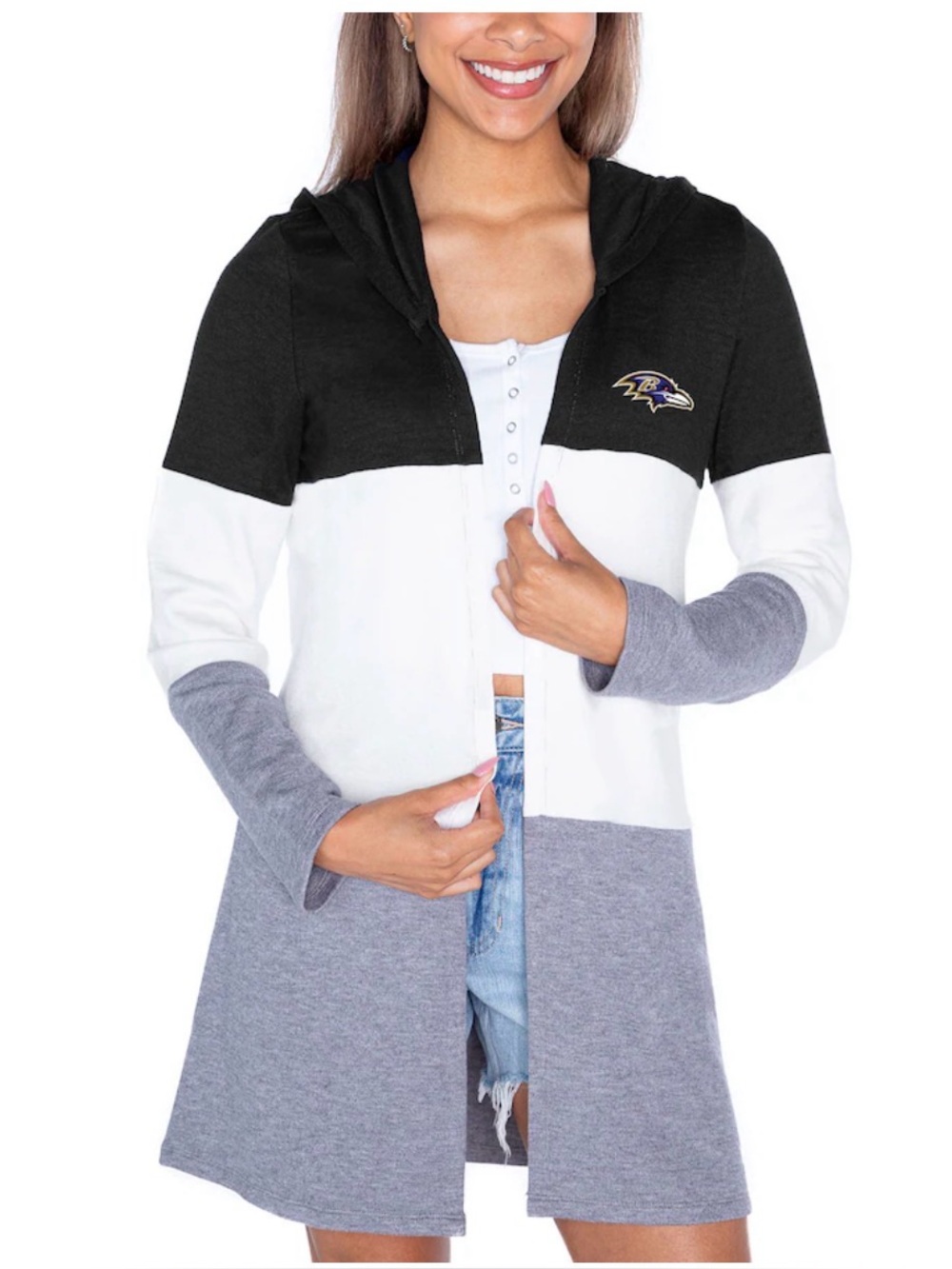 Baltimore Ravens Women’s Color Block Hooded Cardigan NWT Size Small